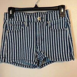 American Eagle Striped Denim Shorts Hi Rise Shortie Size 2